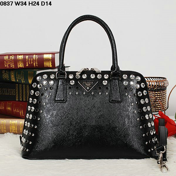 2014 Prada Saffiano Leather Spring Hinge Two-Handle Bag BL0837 black